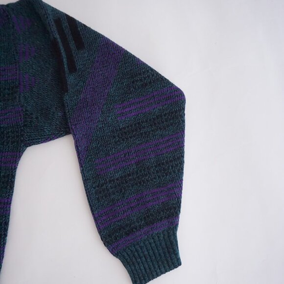 VTG 80s Le Tigre Made in USA Geometric Knit Sweater — Teal Purple Black — Size L - Picture 4 of 10